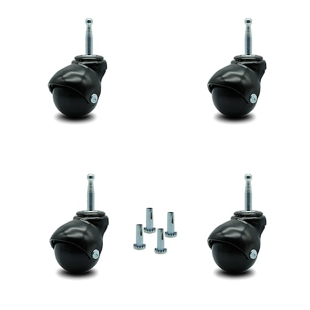 Service Caster 2 Inch Gloss Black Hooded Grip Neck Ball Casters, 4PK SCC-GN01S20-POS-GB-516-4